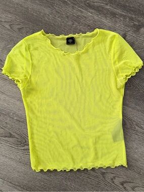 Urban Outfitters Lime Green Mesh Cap Sleeve Crop Top T Shirt/ Swimsuit Cover Up